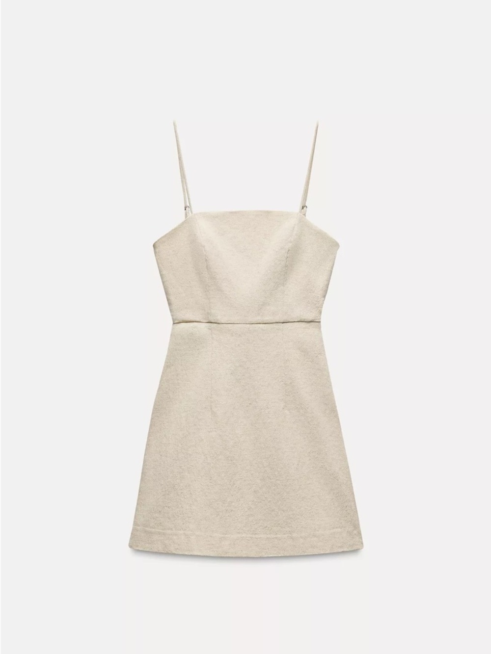 Zara Cream Linen Blend Spaghetti-Strap Mini Dress